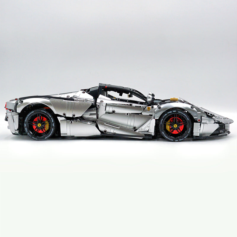 Trilumity LaFerrari C6 Sportcar, Customized Metal Silver Building Block Set, 1:8 Scale, Remote Control, 4,739-Piece