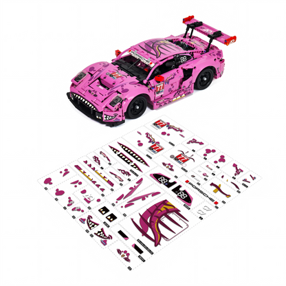 Trilumity Building Block Set: Porsche 911 GT3 R "Rexy" Ao Racing Car | Green & Pink Edition (1313-Piece)