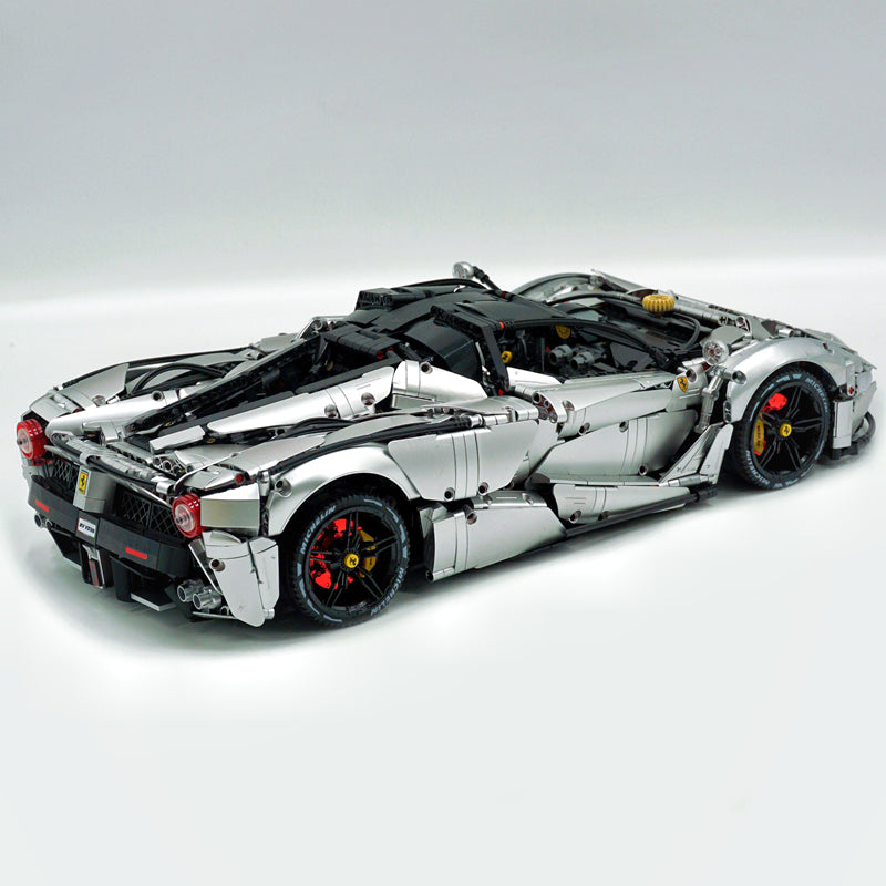 Trilumity LaFerrari C6 Sportcar, Customized Metal Silver Building Block Set, 1:8 Scale, Remote Control, 4,739-Piece