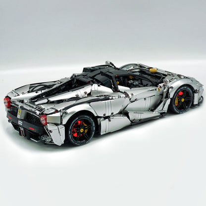 Trilumity LaFerrari C6 Sportcar, Customized Metal Silver Building Block Set, 1:8 Scale, Remote Control, 4,739-Piece