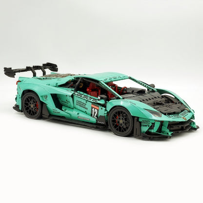 Trilumity Building Block Set: 1:8 Lamborghini Aventador Svj Lbwk | Baked Enamel Mint Green Limited Bull Widebody Supercar (4990+-Piece)