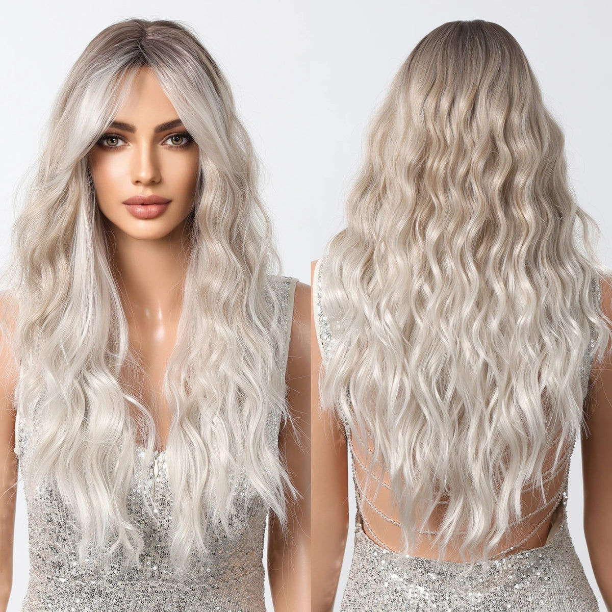 Trilumity Curly Wig with Bangs in White, three-quarter view