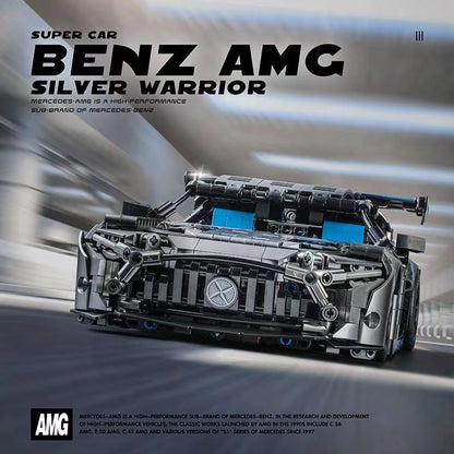 Trilumity Building Block Set: 1: 14 Silver Mercedes AMG Gt50, Detailed Reproduction, Cost-effective Choice (1466-Piece)