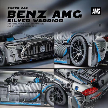 Trilumity Building Block Set: 1: 14 Silver Mercedes AMG Gt50, Detailed Reproduction, Cost-effective Choice (1466-Piece)