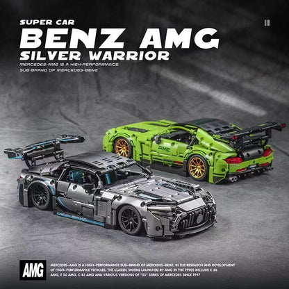 Trilumity Building Block Set: 1: 14 Silver Mercedes AMG Gt50, Detailed Reproduction, Cost-effective Choice (1466-Piece)