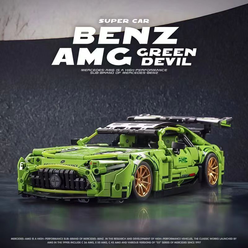 Trilumity Building Block Set: 1: 14 Green Mercedes AMG Gt50, Detailed Reproduction, Cost-effective Choice (1466-Piece)