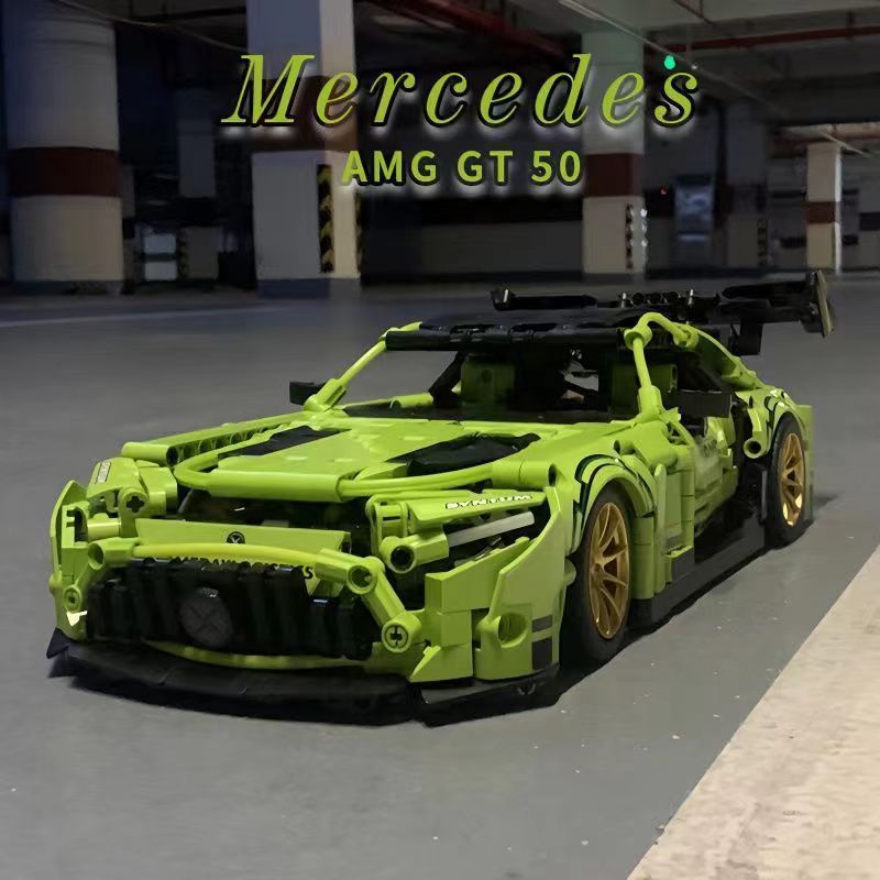 Trilumity Building Block Set: 1: 14 Green Mercedes AMG Gt50, Detailed Reproduction, Cost-effective Choice (1466-Piece)