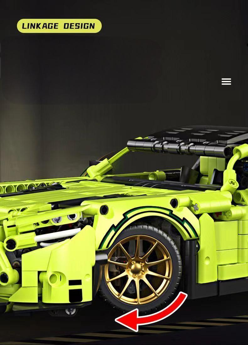 Trilumity Building Block Set: 1: 14 Green Mercedes AMG Gt50, Detailed Reproduction, Cost-effective Choice (1466-Piece)