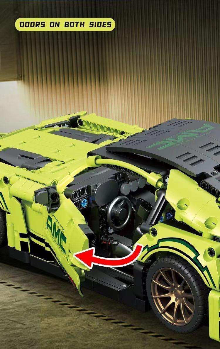 Trilumity Building Block Set: 1: 14 Green Mercedes AMG Gt50, Detailed Reproduction, Cost-effective Choice (1466-Piece)