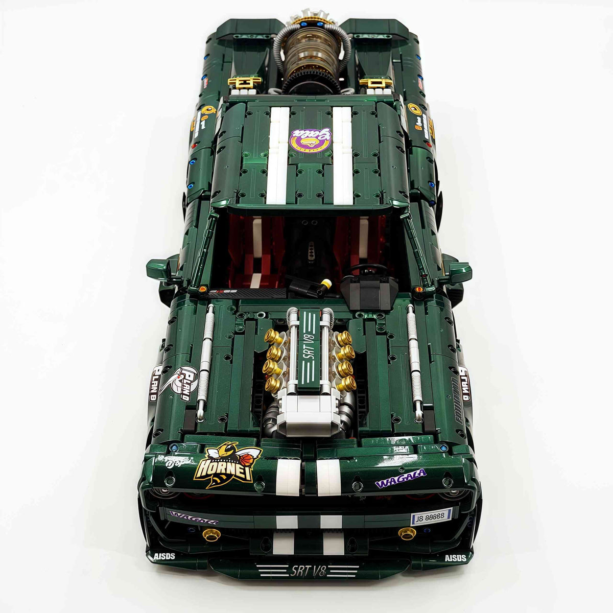 Trilumity Motorized Building Block Set: 1: 8 Dodge Challenger, Pearlescent Green Paint Customized Version (3751-Piece)