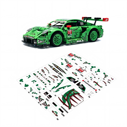 Trilumity Building Block Set: Porsche 911 GT3 R "Rexy" Ao Racing Car | Green & Pink Edition (1313-Piece)