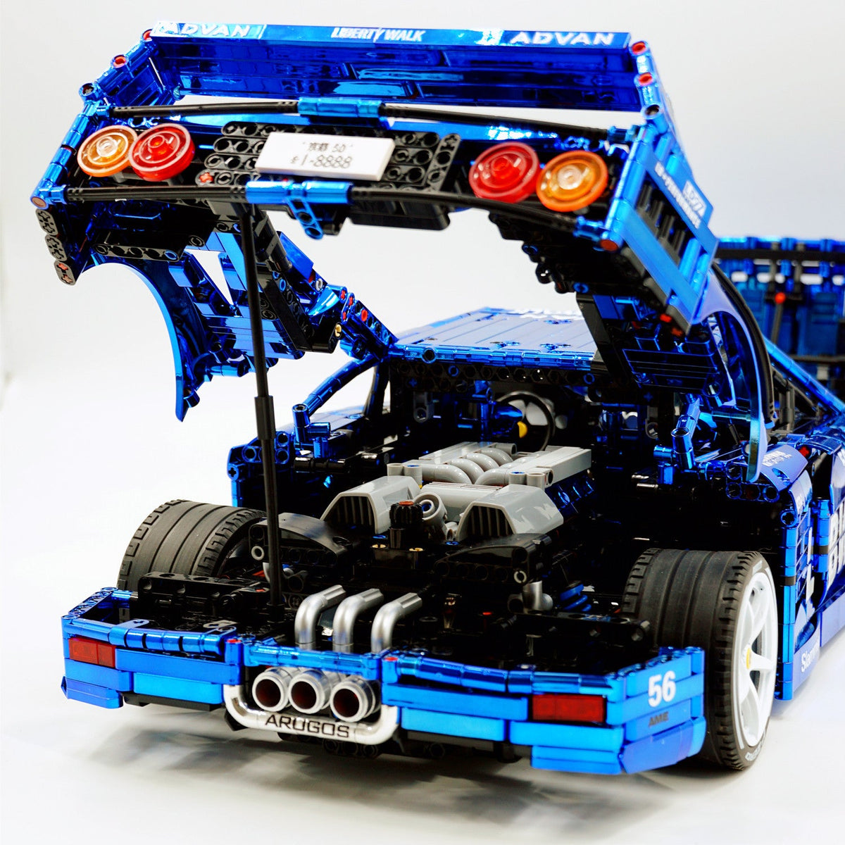 Trilumity Building Block Set: 1:8 The Ultimate 80s Turbo Icon Supercar | Lb Style Electroplated Mirror Royal Blue Edition (4026-Piece)