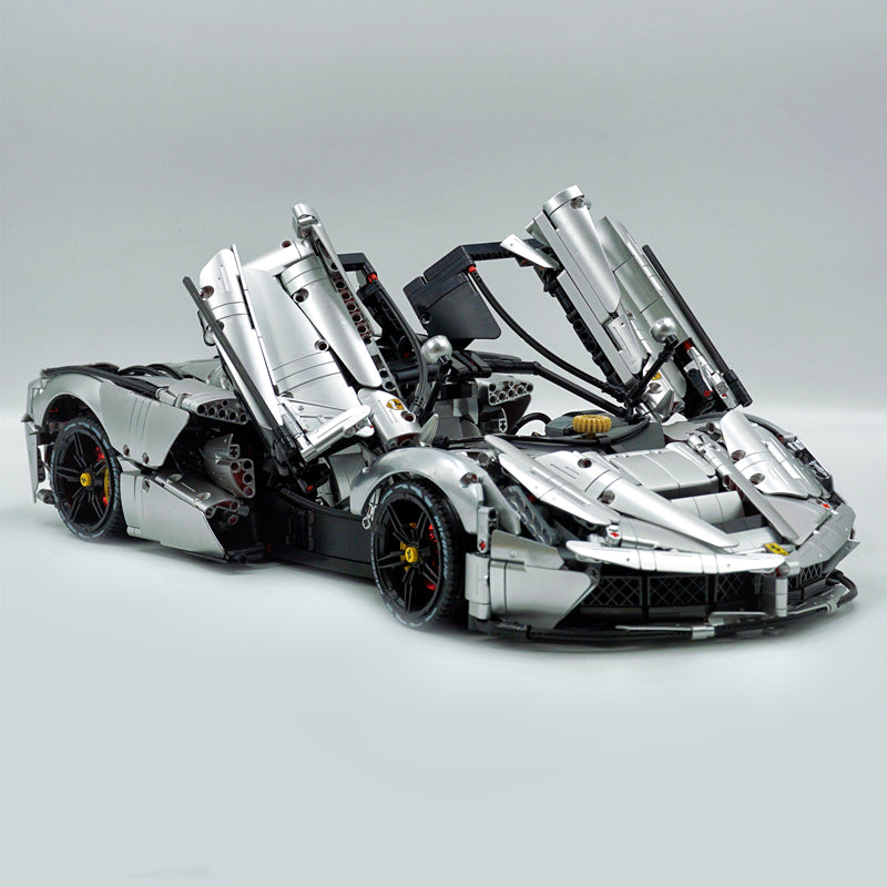 Trilumity LaFerrari C6 Sportcar, Customized Metal Silver Building Block Set, 1:8 Scale, Remote Control, 4,739-Piece