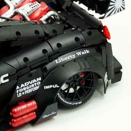 Trilumity Motorized Building Block Set: 1:8 Nissan GTR R35 Widebody Black Warrior Custom Edition | Black Beast | 3939+-Piece