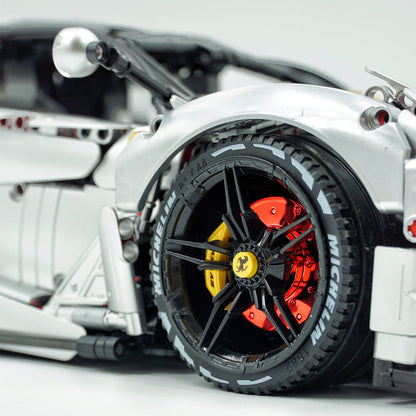Trilumity LaFerrari C6 Sportcar, Customized Metal Silver Building Block Set, 1:8 Scale, Remote Control, 4,739-Piece