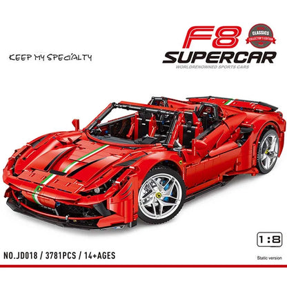 JieStar MOC Motorized Building Block Set: Ferrari F8 Racing Sports Car, Model JD018