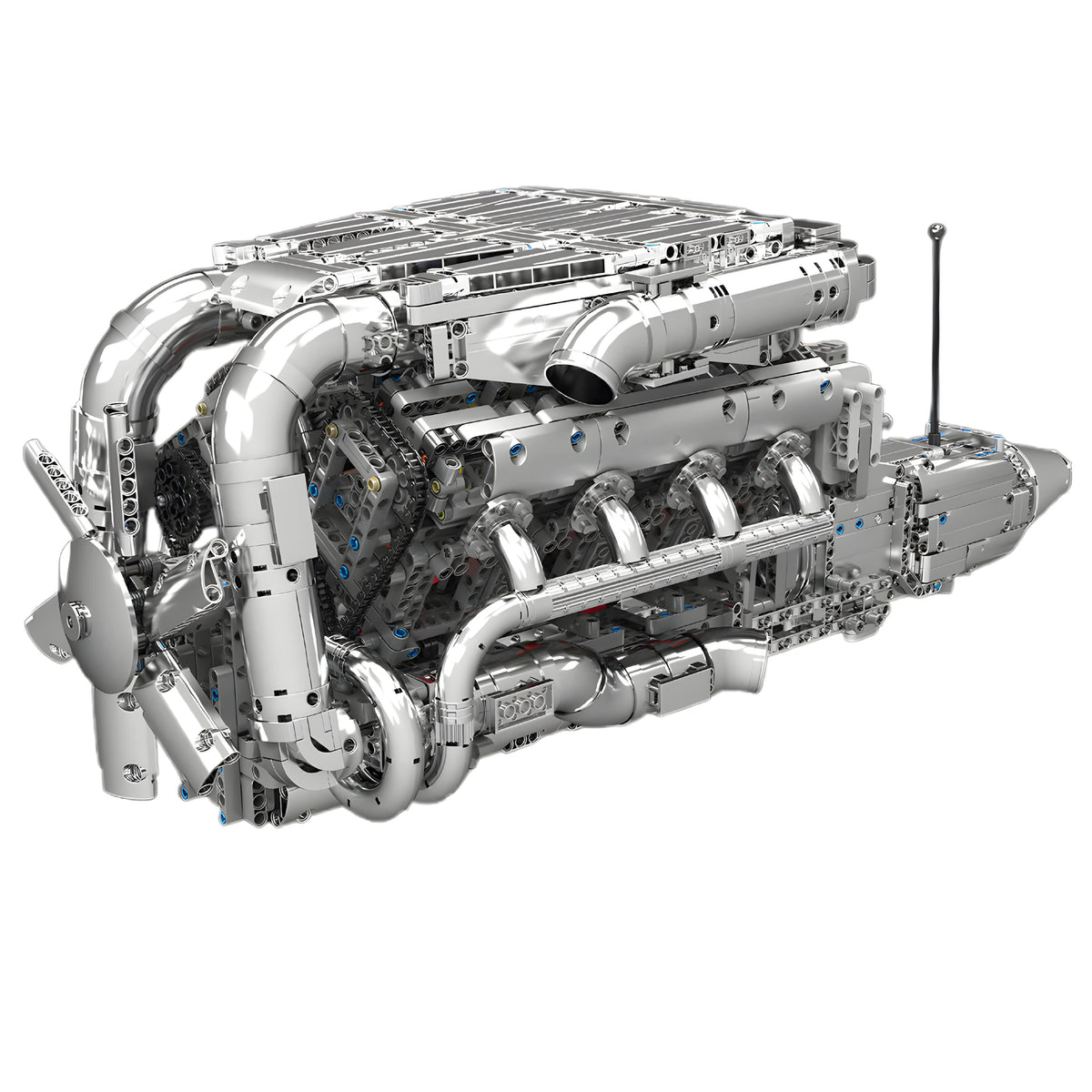 Trilumity Motorized Building Block Set: The Ultimate Chrome Twin Turbo V8 Engine & Gearbox (2899-Piece)