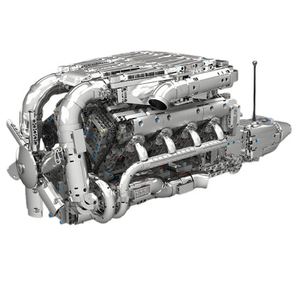 Trilumity Motorized Building Block Set: The Ultimate Chrome Twin Turbo V8 Engine & Gearbox (2899-Piece)