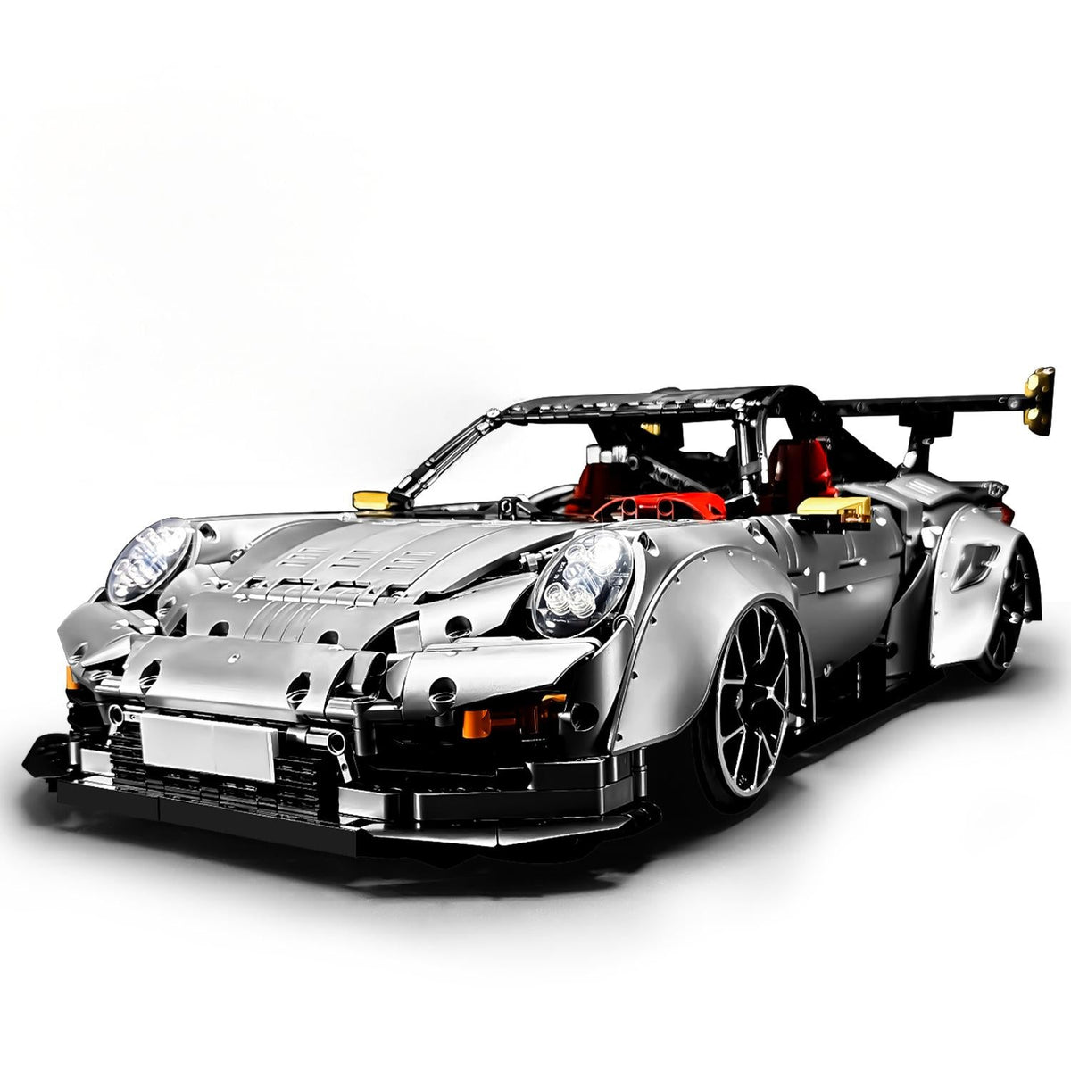 Trilumity Motorized Building Block Set: 1: 8 Sliver Porsche Gt2 RS with Electric Suspension Lifting, Electric Doors Remote Control Model (3389-Piece)