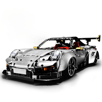 Trilumity Motorized Building Block Set: 1: 8 Sliver Porsche Gt2 RS with Electric Suspension Lifting, Electric Doors Remote Control Model (3389-Piece)