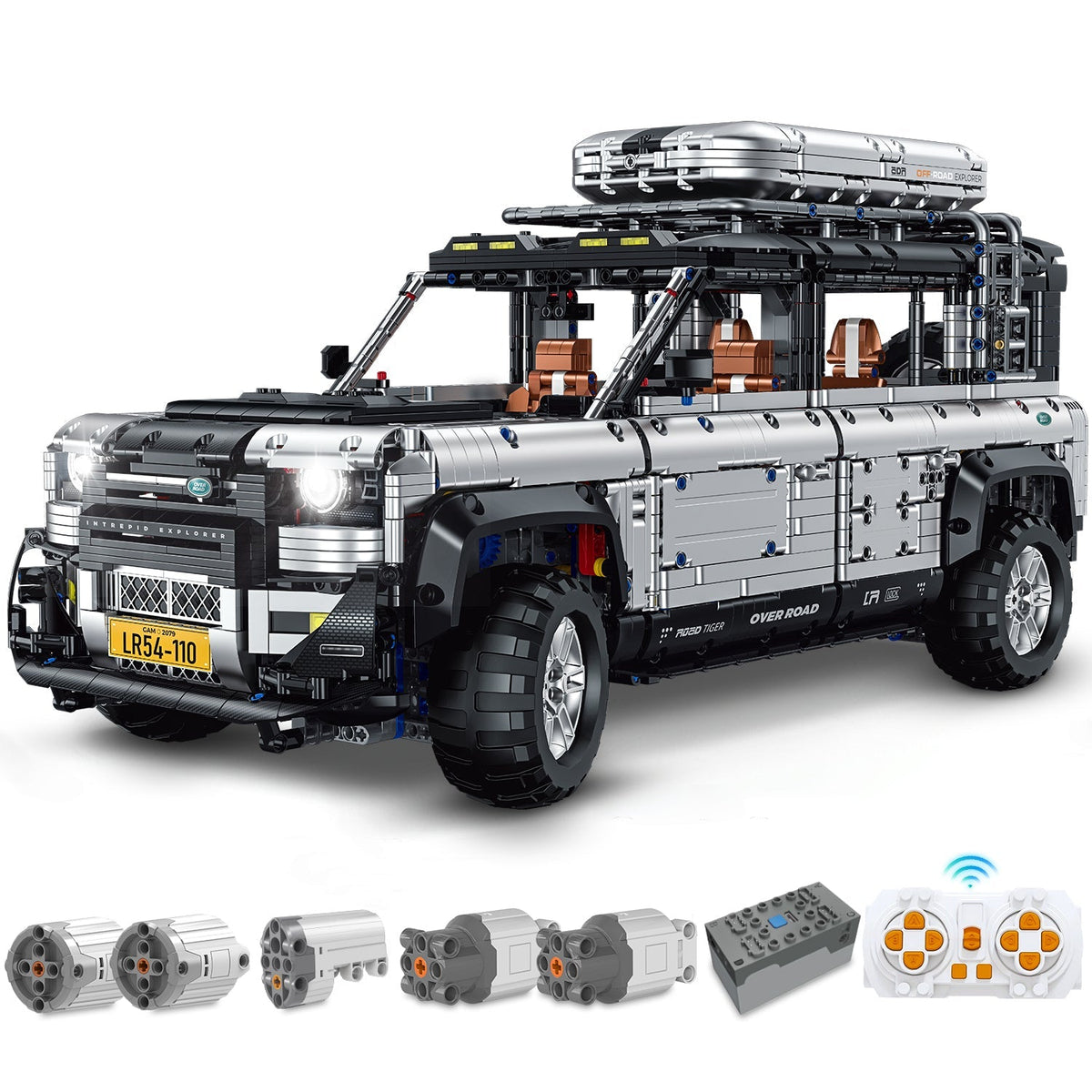 Trilumity Building Block Set: 1:8 Land Rover Defender 110 Silver Off-Road | Ultimate Detailed Set | Remote Controlled (5268-Piece)