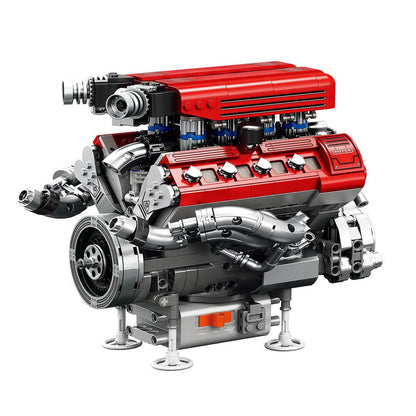 Trilumity Building Block Set: Motorised High-Revving V8 Italian Engine | Performance Engine Engineering | 1100-Piece