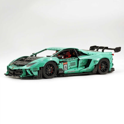 Trilumity Building Block Set: 1:8 Lamborghini Aventador Svj Lbwk | Baked Enamel Mint Green Limited Bull Widebody Supercar (4990+-Piece)