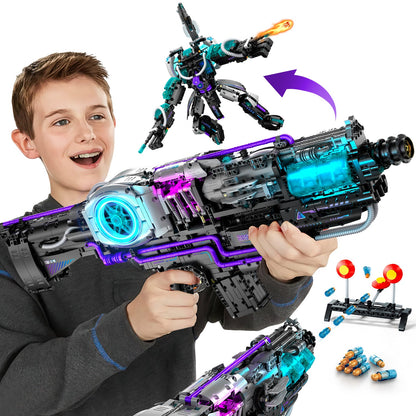 Trilumity 2 in 1 Transforming Electric Space Gun and Robot Building Toy, Futuristic Mechanical Interactions and Building Block Set, 3,037-Piece
