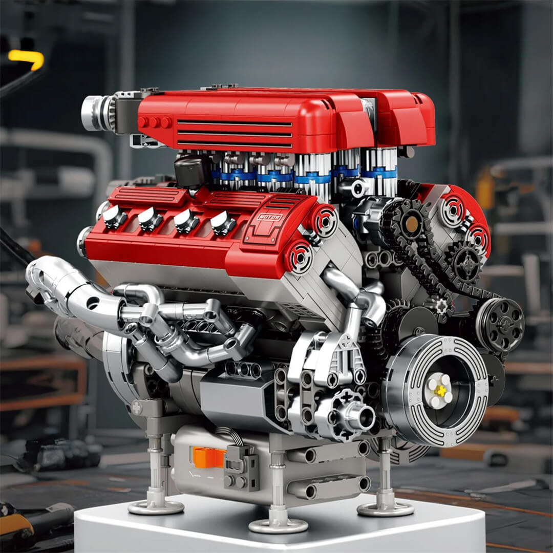 Trilumity Building Block Set: Motorised High-Revving V8 Italian Engine | Performance Engine Engineering | 1100-Piece