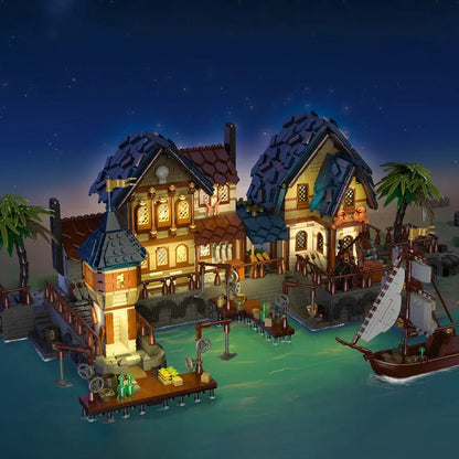 JieStar MOC Building Block Set: Experts MOC Medieval Town Harbor, Model 89152