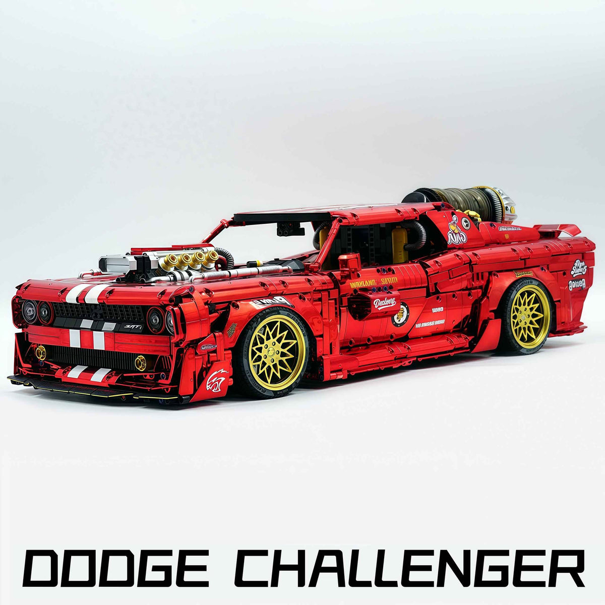 Trilumity Motorized Building Block Set: 1: 8 Dodge Challenger, Electroplating Mirror Red Customized Version (3751-Piece)