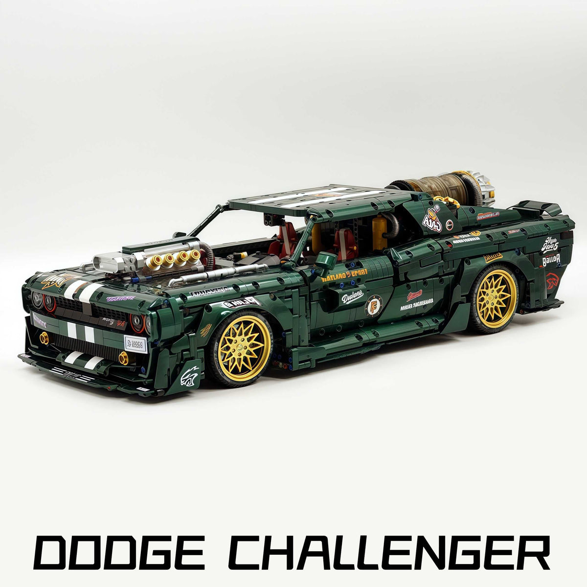 Trilumity Motorized Building Block Set: 1: 8 Dodge Challenger, Pearlescent Green Paint Customized Version (3751-Piece)