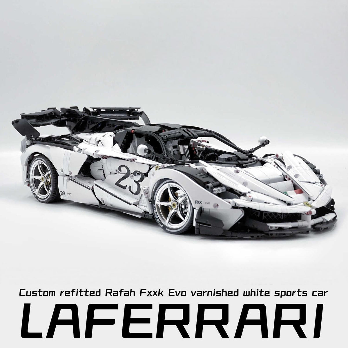 Trilumity LaFerrari FXXK EVO Custom Modified, Rare Pearl White Enamel Paint Building Block Set, 1:8 Scale, 4,739-Piece