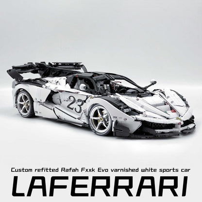 Trilumity LaFerrari FXXK EVO Custom Modified, Rare Pearl White Enamel Paint Building Block Set, 1:8 Scale, 4,739-Piece