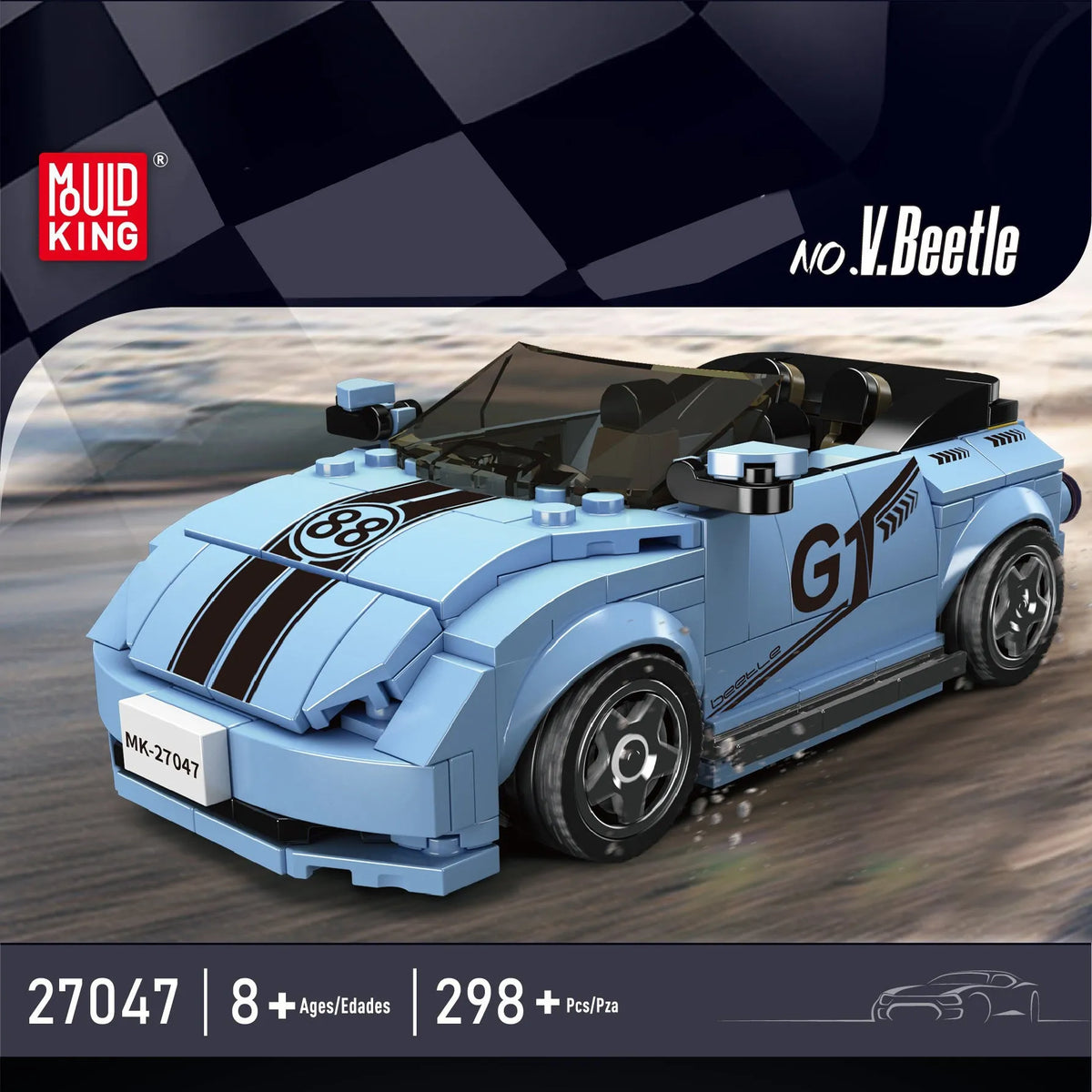 Mould King Building Block Set: Mini V Beetle Speed Champions Car, Model K27047