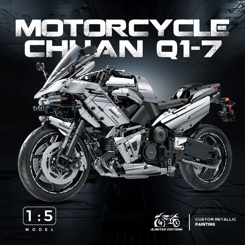 Trilumity Kawasaki R7 Motorcycle with Front and Rear Lights, Exclusive display stand Building Block Set, 1:5 Scale, 2,156-Piece