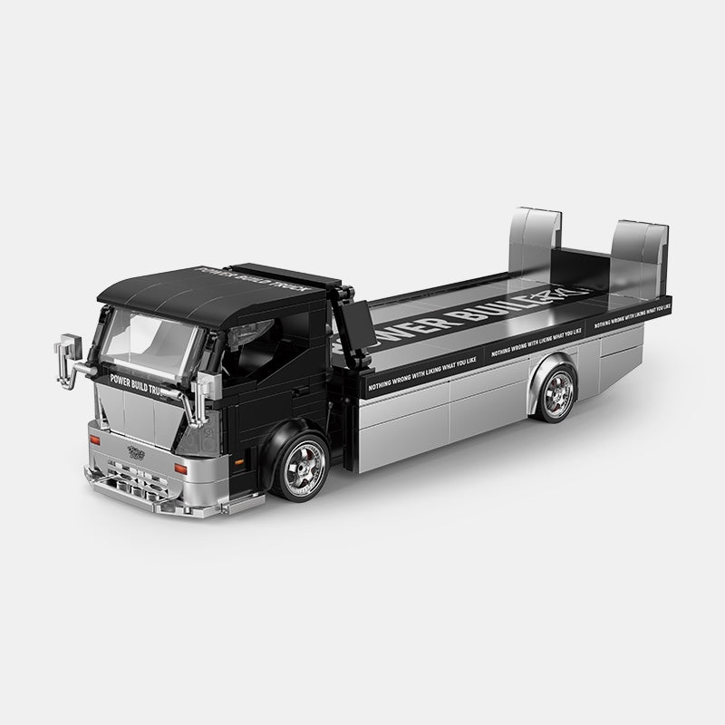 Trilumity Building Block Set: 1:24 Flatbed Truck | Premium Display Stand (544-Piece)