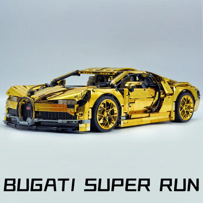 Trilumity Bugatti Chiron, Custom Modified Electroplated Mirror Gold Version Building Block Set, 1:8 Scale, Remote Control, 4,031-Piece