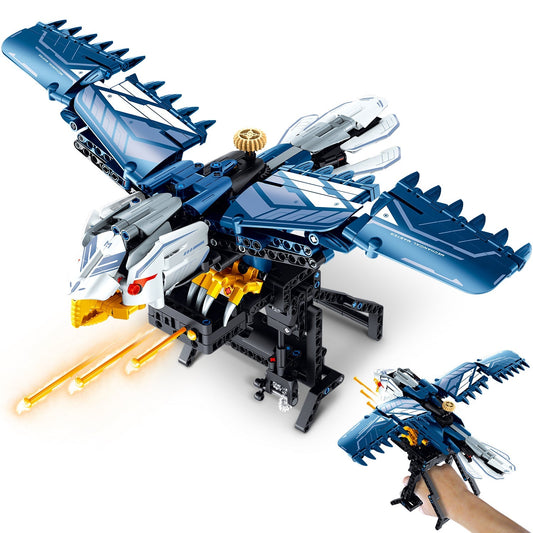 Trilumity Blue Eagle Hand-held Launch Toy with Movable Wings, 630Pcs Building Block Set, 630-Piece