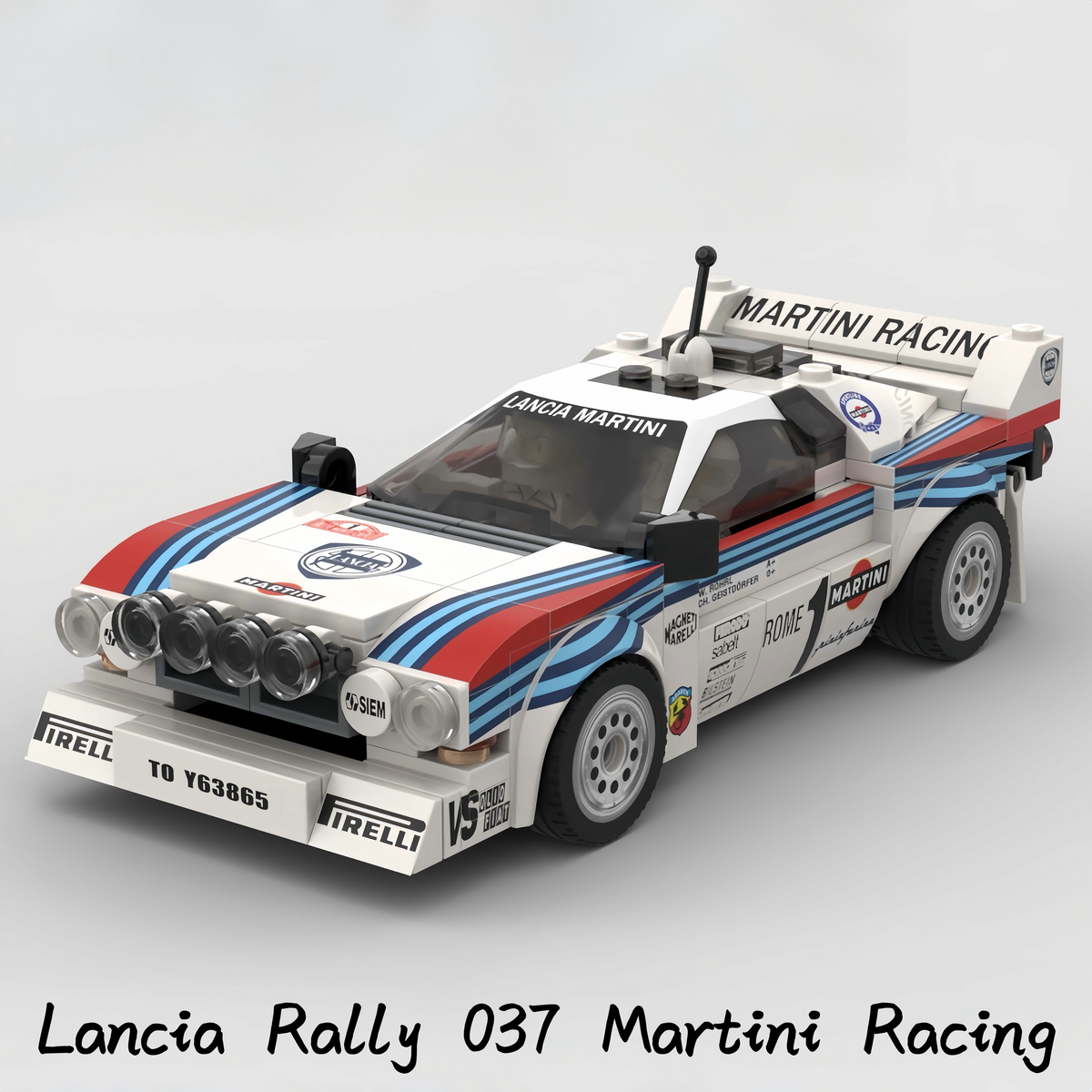 Trilumity MOC Building Block Set: Lancia Rally 037 Martini Racing | Includes a complete set of stickers - 244Piece (MOC-130287)