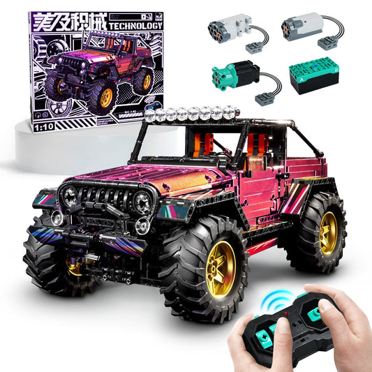 Trilumity Jeep Wrangler Plated Off-Road Pickup with Electric Chassis Lifting, 1:10 MOC Truck Building Block Set, Remote Control, 2,088-Piece