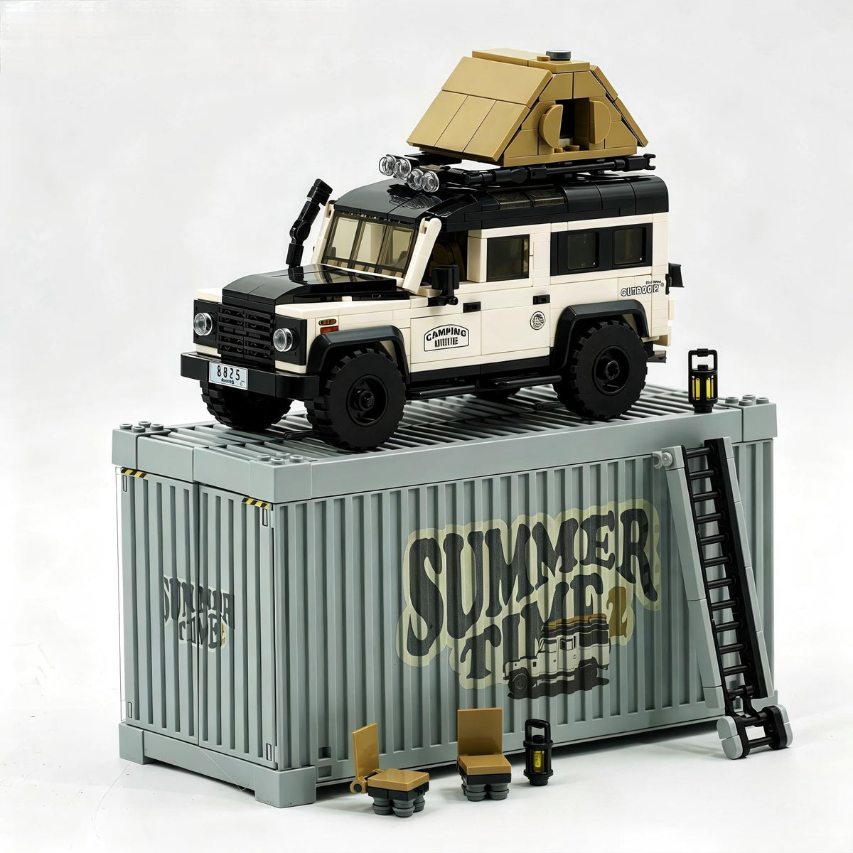 Trilumity Building Block Set: Land Rover Defender Camper | British Camper Off‑Roader with Container Display Case(676-Piece)