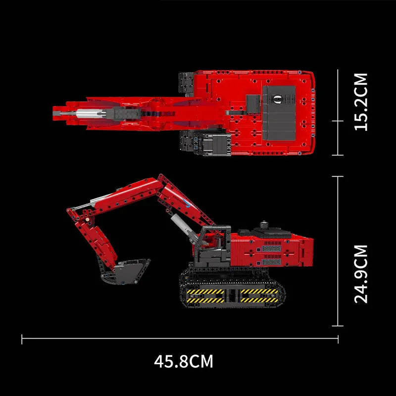 Mould King MOC Building Block Set: Motorized MOC Red Mechanical Digger, Model 15062