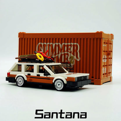 Trilumity Building Block Set: Volkswagen Santana 80s German Wagon Sleeper with Container Display Case(457-Piece)