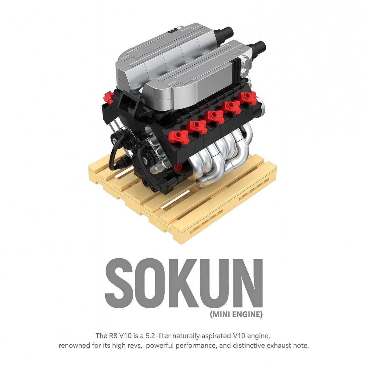 Trilumity Building Block Set: Audi R8 V10 Engine | Home Decor (392-Piece)