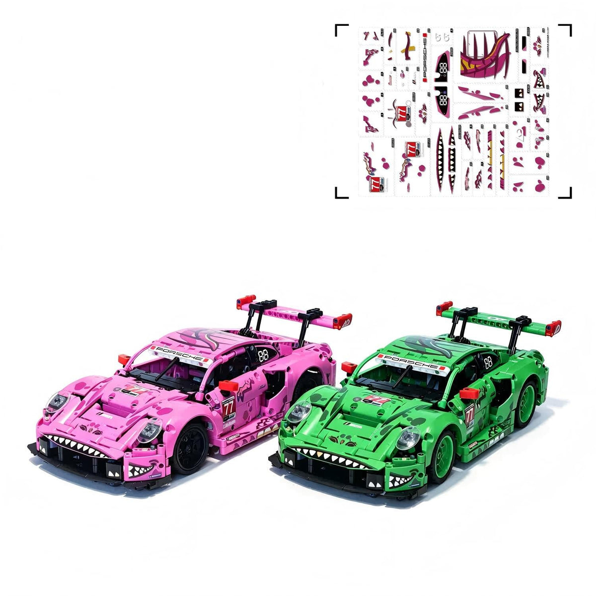 Trilumity Building Block Set: Porsche 911 GT3 R "Rexy" Ao Racing Car | Green & Pink Edition (1313-Piece)