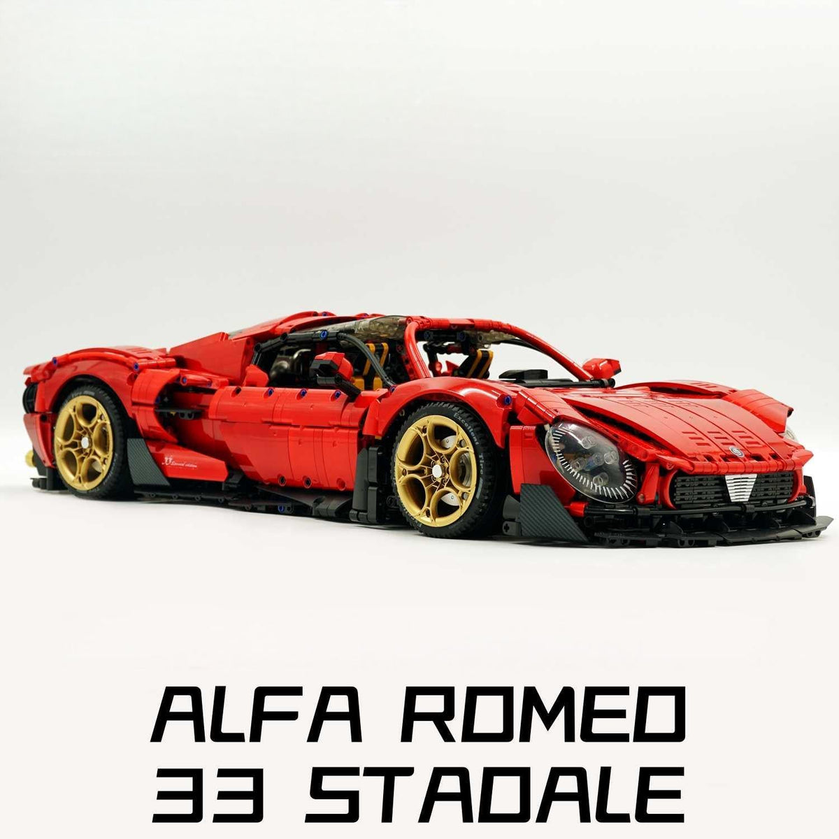 Trilumity Alfa Romeo 33 Stradale Supercar, Pearlescent Red Paint Customized Version Building Block Set, 1:8 Scale, Remote Control, 3,861-Piece