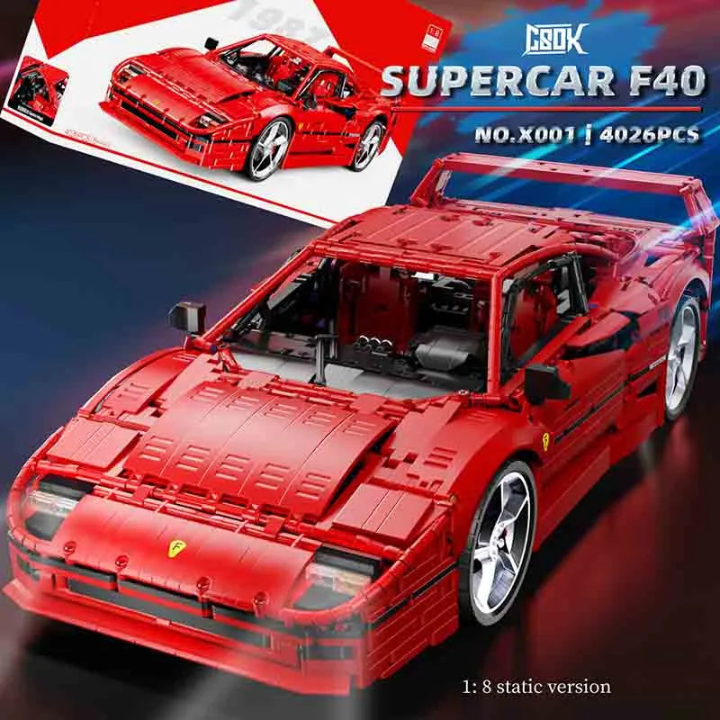 JieStar MOC Motorized Building Block Set: Ferrari F40 Racing Sports Car, Model X001