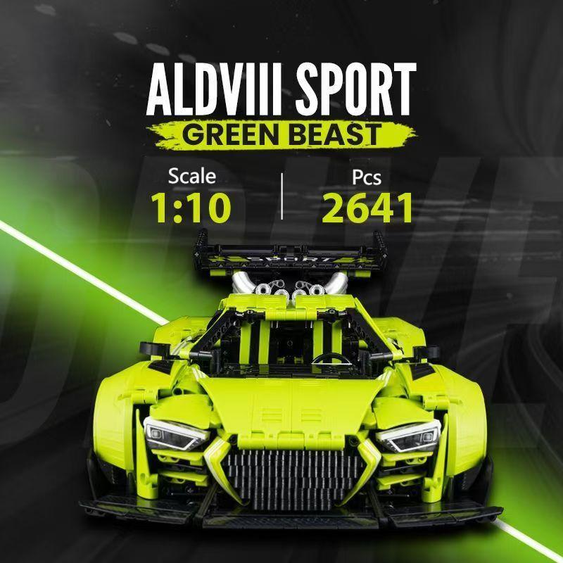 Trilumity Building Block Set: Audi R8 Green Beast, Large Rear Wing (2641-Piece)