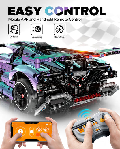 Trilumity Motorized Building Block Set: 1: 10 Apollo Super Plated Sports Car, Remote Control Drift, Electric Gullwing Doors, 2036-Piece